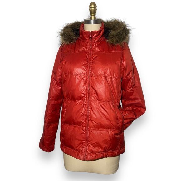 Coldwear Women’s Down Feather Red Removable Fur Hood Puffer Jacket Coat Size L - Picture 2 of 12